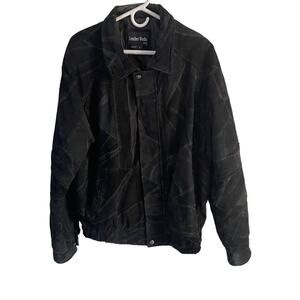 Leather Works USA Large Vintage 80s Black Leather Patchwork Bomber Jacket Grunge
